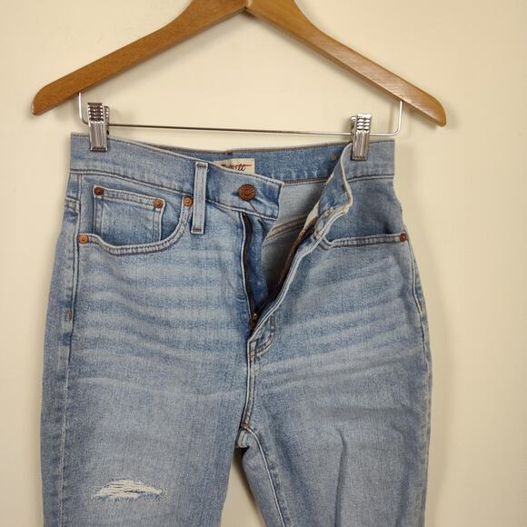 Madewell Jeans Womens 26 Blue High Rise The Momjean Distressed Raw Hem Ankle - Picture 5 of 17